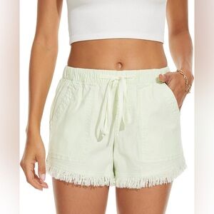 Women's Light Green Fringe Hem Shorts